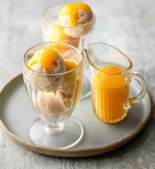 Rice Pudding Ice Cream with Peach Coulis