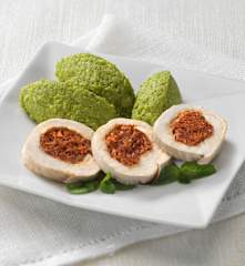 Roulés de dinde et purée de pois à la menthe