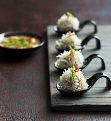Steamed rice balls with spicy lime dipping sauce