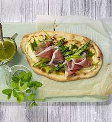 Flammekueche aux asperges et à l'huile de citron