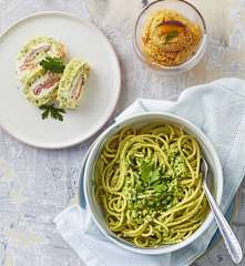 Menù: Rollè di zucchine farcito; Spaghetti con crema di fagiolini; Gelato veloce alla pesca (Bimby Friend)