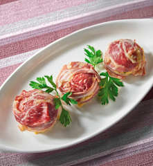 Polpette di pollo con pancetta croccante