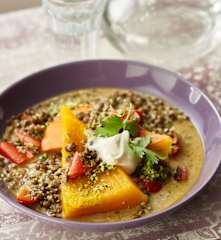 Steamed Pumpkin with Curried Lentils