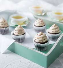 Chocolate cupcakes with vanilla coconut icing