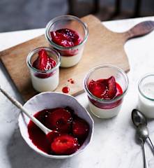 Milk jellies with poached stone fruit