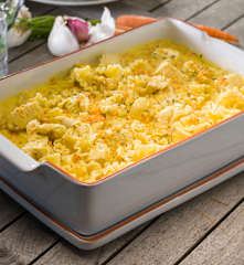 Pollo con pasta a la mostaza