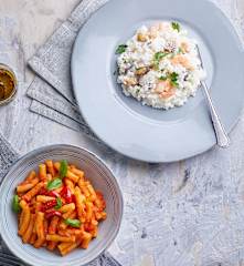 Risotto ai frutti di mare e Sedanini alla crema di peperoni (Bimby Friend)