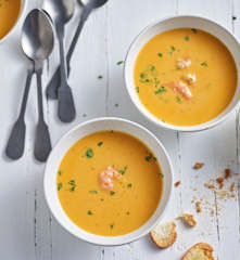 Bisque de crevettes et croûtons