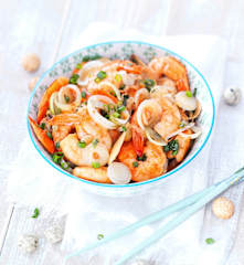 Crevettes sautées aux oignons nouveaux