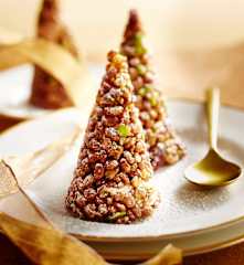 Sapin en riz soufflé, canneberges et pistaches