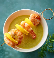 Cucumber Soup with Prawn Skewers