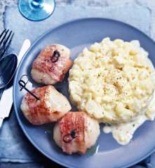 Coquilles Saint-Jacques au lard et risotto de chou-fleur