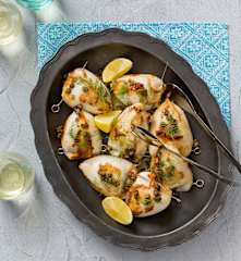 Calamari ripieni with lemon butter and crispy capers
