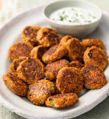 Spiced Carrot Fritters with Yoghurt Dip