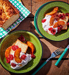 Summer Fruit with Whipped Cream and Sponge Cake
