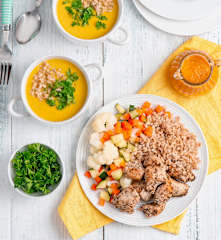 Cremet suppe og kalkun med grøntsager (2500 kcal)