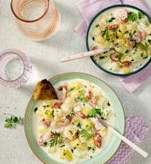 Kohlrabi-Kartoffel-Eintopf mit Mettwürstchen