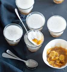 Menu veggie - Perles du Japon, lait d'amande, compotée de mirabelles