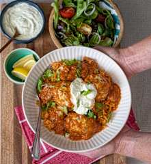 Chicken meatballs in smoky tomato and eggplant sauce