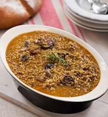 Lentejas con setas y morcilla