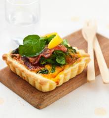 Tarte cresson, cheddar et lard fumé