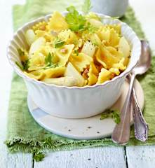 Farfalle mit Spargel, Bauchspeck und Safran