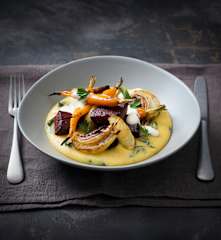 Roasted vegetables with horseradish cream