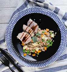 Farro e filetto di maiale con glassa all'aceto balsamico