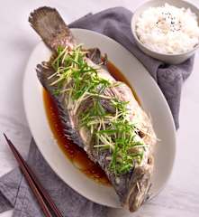 Qing zheng yu (steamed fish with ABC soup)