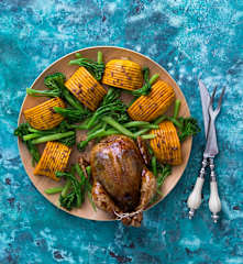 Glazed chicken with hasselback pumpkin