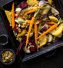 Root vegetables with hazelnut pangrattato