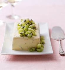 Semi-freddo with marbled kiwi coulis