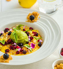 柠檬奶油配罗勒雪泥