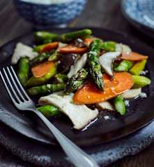 Grüner Spargel mit Pilzen  (芦笋炒蘑菇)