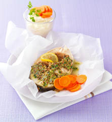 Papillotes de lieu et purée de céleri