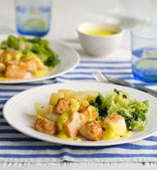 Merluzzo al vapore con patate, verza e salsa agli agrumi