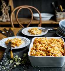 Macarrão com frango e molho de queijo
