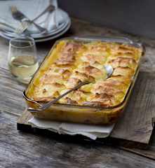 Fish pie with mashed potato topping