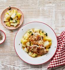 Schweine-Minutenschnitzel mit Kartoffel-Kohlrabi-Gemüse