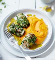 Soles aux herbes vapeur, mousseline de carotte