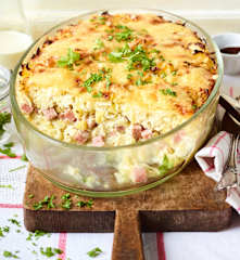 Leberkäse-Sauerkraut-Auflauf