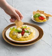 Miso corn purée with almond ricotta