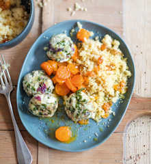 Menu express - Kefta de dinde, semoule aux raisins secs et carottes au miel