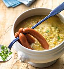 Vienna sausages with split pea soup