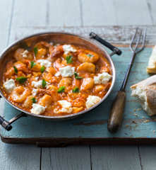 Prawn saganaki with feta