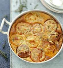 Clafoutis à la tomate, au miel et à la moutarde