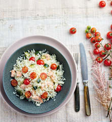 Arroz com salmão a vapor