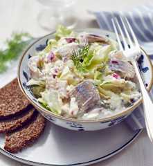 Matjes-Apfel-Ragout mit Eisbergsalat