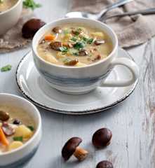 Kartoflanka z grzybami i wędzonym boczkiem