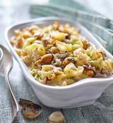 Gratinado de pasta y frutos de mar con bechamel (sin lactosa)